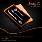 Andy C Pod Chrome Cheese knife, pickle fork &olive spoon